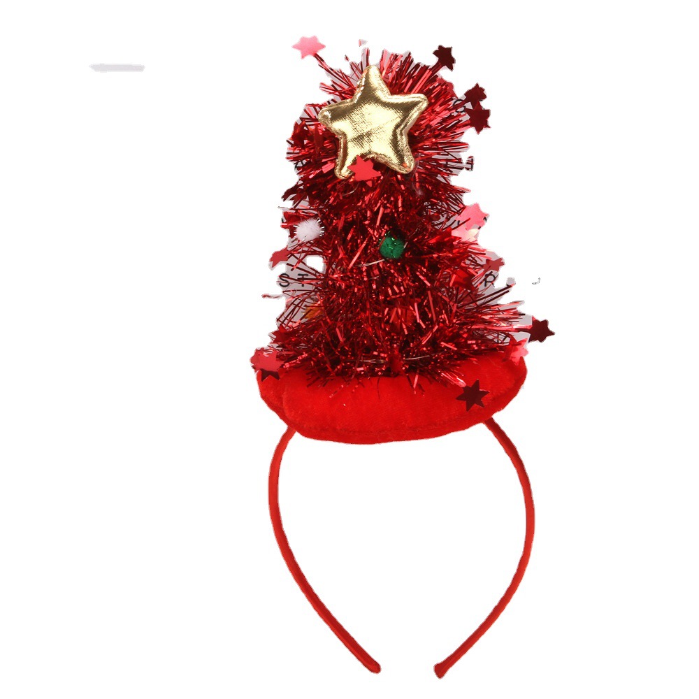 RL520 Navidad diadema de terciopelo dorado + tela brillante seda pegajosa estrella de cinco puntas bola luminosa árbol de Navidad sombrero diadema