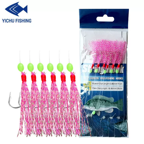 Luya fishing cocked mouth color silk hanging luminous bionic fish skin string hook with barbed fishing group fishing gear hook wholesale