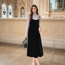 黑色丝绒连衣裙春季新款金丝绒打底裙宽松背心裙吊带无袖A版长裙