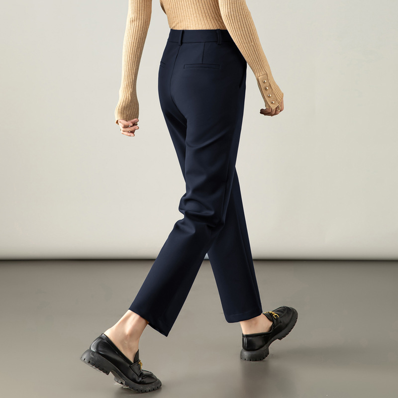 Navy Blue Cropped Straight-Leg Pants for Women, 2026 Autumn New High-Waisted Slim-Fit Stretchy Suit-Style Cropped Cigarette Pants Navy Blue Cropped Straight-Leg Pants for Women, 2026 Autumn New High-Waisted Slim-Fit Stretchy Suit-Style Cropped Cigarette Pants