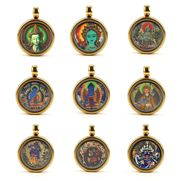 Stainless Steel Mini Thangka Pendant Benmingfo Green Mother Big Black Day Medicine Master Buddha Pendant Can be Opened to Pack Things