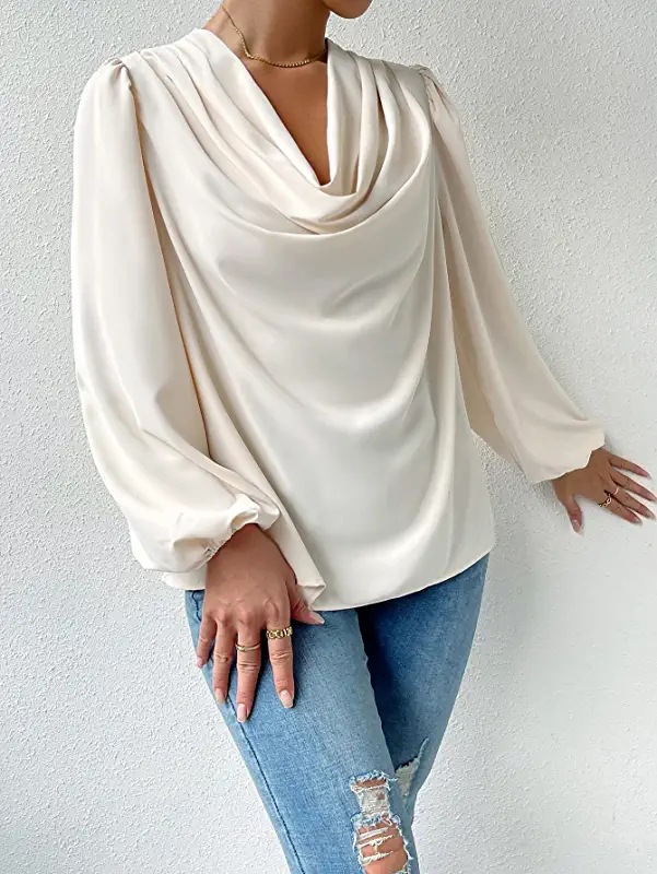 Women's Blouse Long Sleeve Blouses Pleated Elegant Solid Color display picture 2