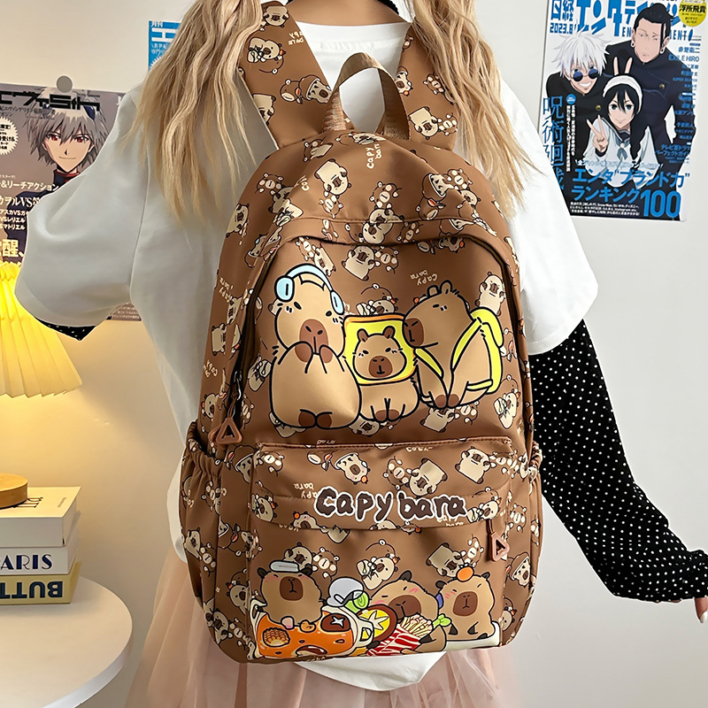 Mochila de dibujos animados lindo para estudiantes de secundaria y secundaria Mochila de mujer con estampado de Kapibala linda y divertida Mochila de gran capacidad de estilo occidental