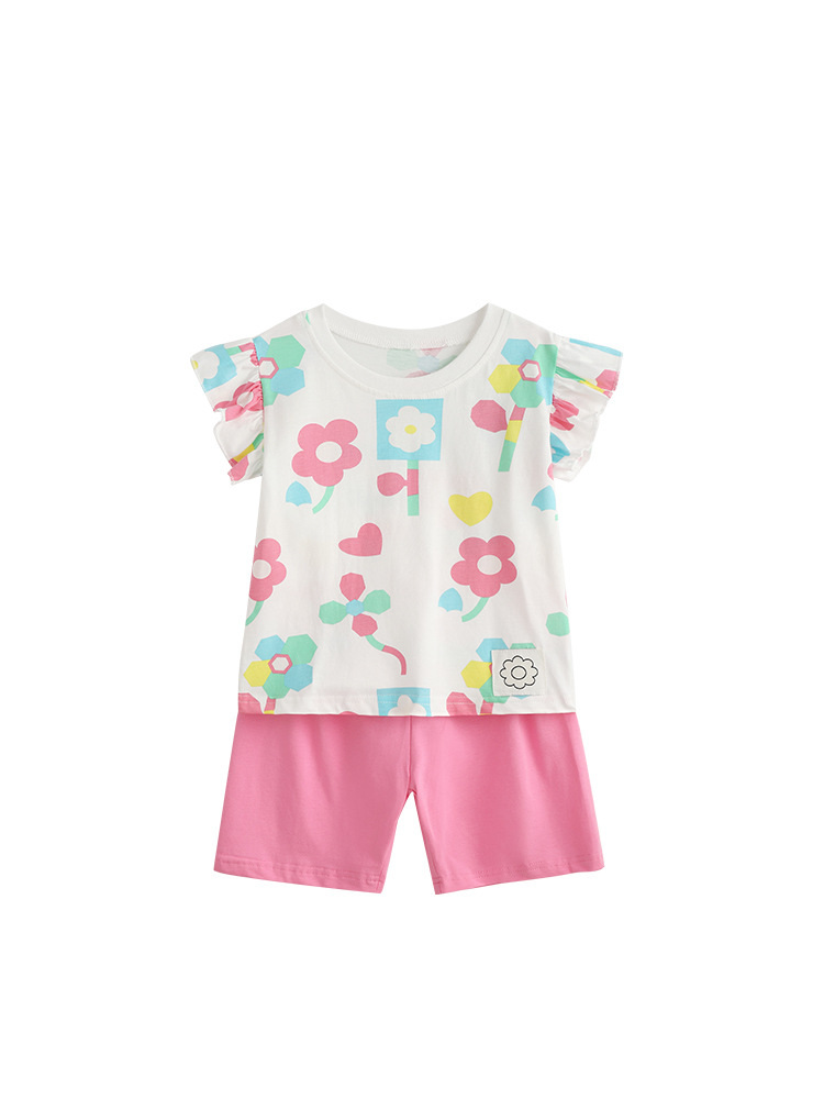 Trajes de niñas malwee transfronterizos de verano nuevos niños europeos y estadounidenses de cuello redondo de manga corta lindos juegos de dos piezas