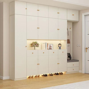 Введите дверной шкаф для обуви Xuangance Cabinet Creamy Style Home Entrance Дверной шкаф для обуви может сесть на большую емкость и закрыть стену, чтобы собрать шкаф