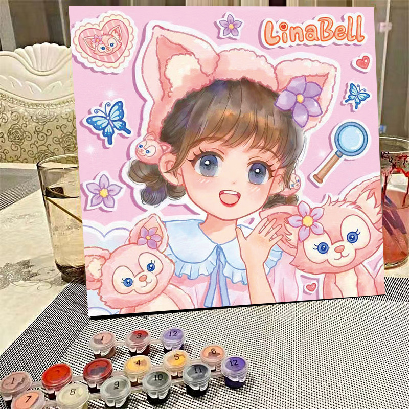 デジタル油絵diyの塗り絵の子供は漫画のアニメを埋めて色を塗ります。|undefined