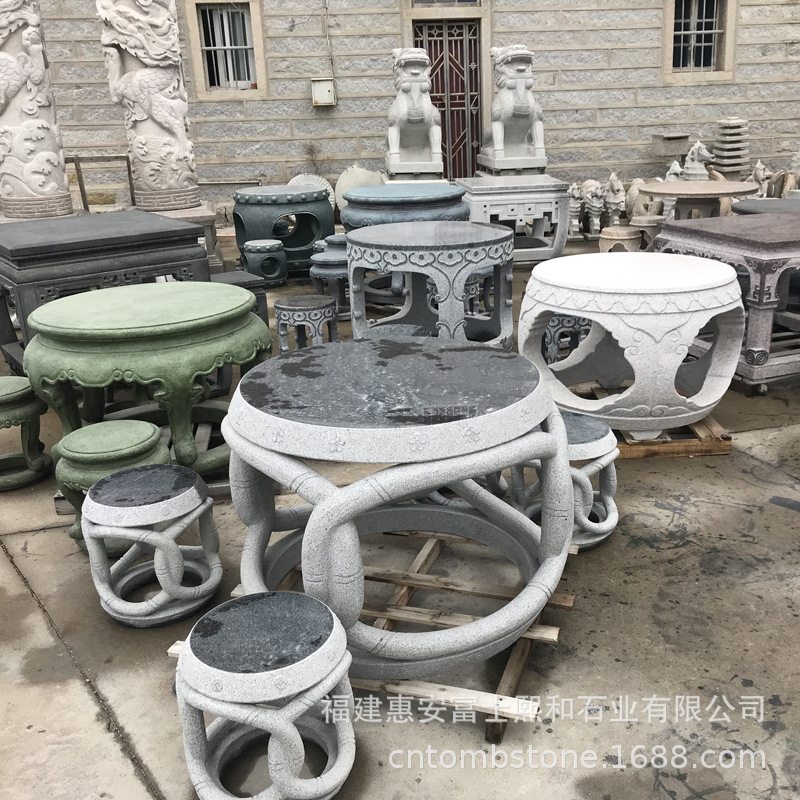 Outdoor 1 circular stone Table stool Marble texture of material Stone tables and chairs a set machining Logistics Direct Delivery