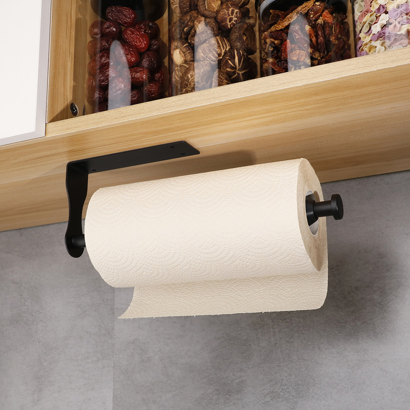 Amazon black stainless steel damping paper towel holder under cabinet kitchen paper roll holder without punching paper towel hanger