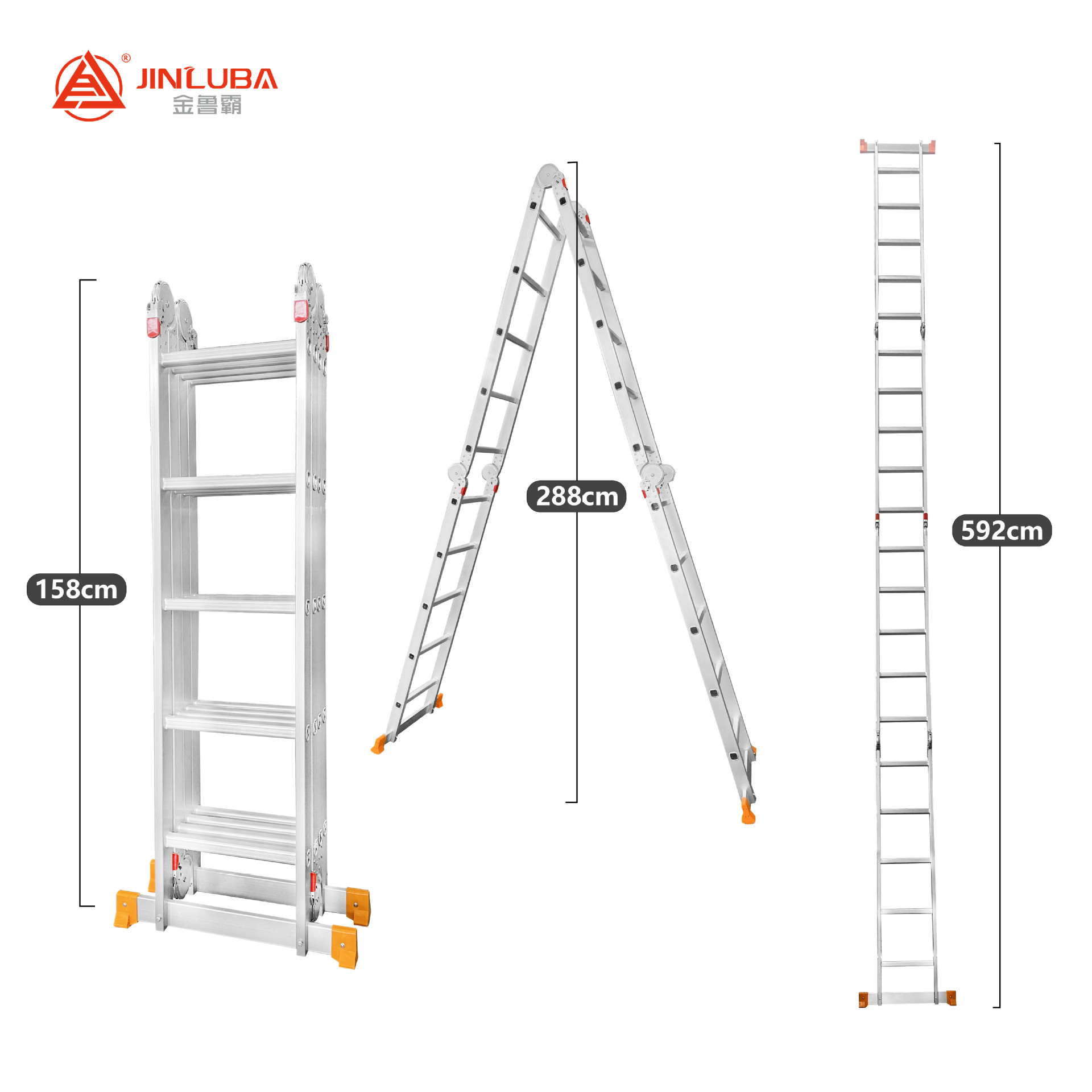 Jinluba Factory Escalera plegable de aleación de aluminio Escalera de cuatro pliegues Escalera telescópica Escalera de articulación recta al por mayor