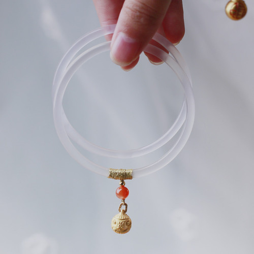 Dingdang bangle bracelet for women, natural agate and carnelian bangle, jade step-by-step sound, a pair of jade bracelets for girlfriend, same as the original pair