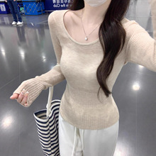 2025秋冬新款纯欲风修身显瘦气质百搭收腰圆领长袖针织衫上衣女潮