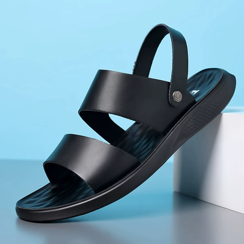 Мужские сандалии из натуральной кожи, лето 2023, новые тапочки двойного назначения, Нескользящие универсальные повседневные мужские модные сандалии из воловьей кожи