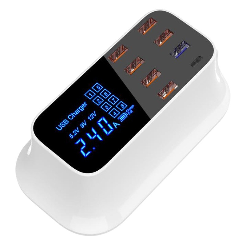 Signo de interrogación QC3.0 multi-puerto de carga rápida PD40W Oficina Inicio viajes inteligente pantalla digital de 8 puertos USB cargador de teléfono móvil