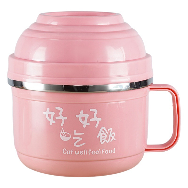 304 taza de comida rápida de acero inoxidable con aislamiento de doble capa para adultos almuerzo caja estudiante sellado caja de almuerzo con tapa compartimiento tazón de fideos instantáneos