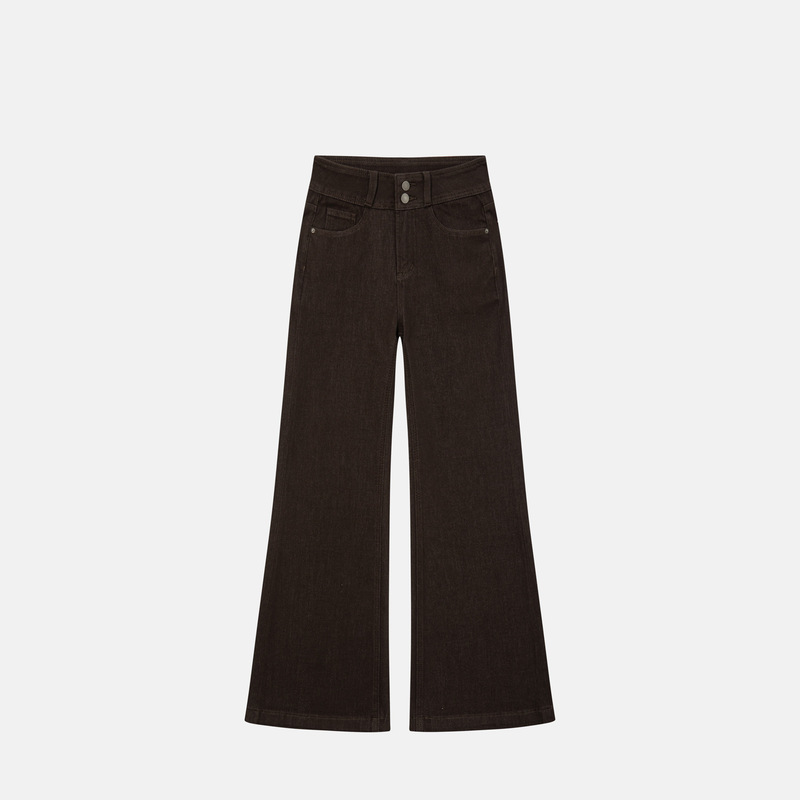 2026 Autumn Dark Brown Four-Way Stretch Double Button Flared High-Waisted Jeans Loose Casual Style for Petite Sizes 2026 Autumn Dark Brown Four-Way Stretch Double Button Flared High-Waisted Jeans Loose Casual Style for Petite Sizes