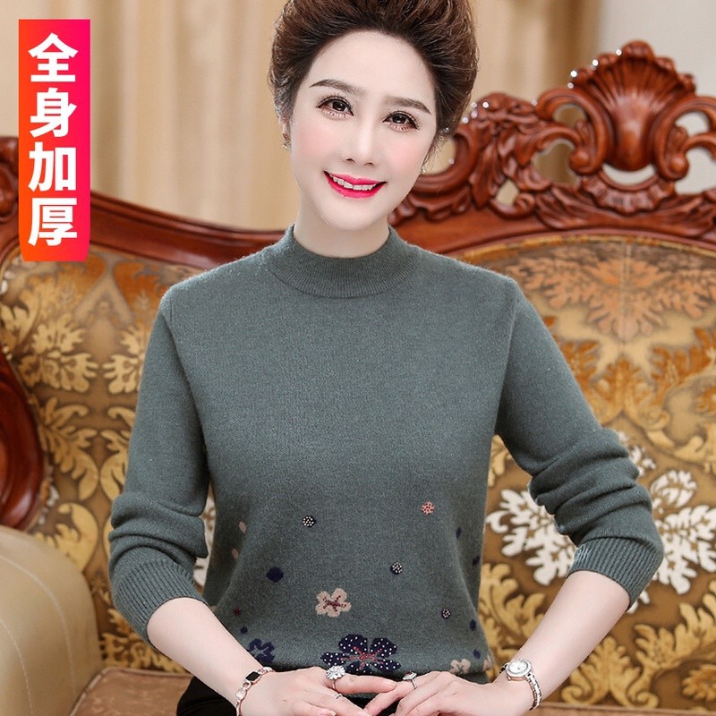 Middle-aged and elderly women's thickened woolen sweater mother's autumn and winter inner sweater old and Grandma winter bottoming shirt Middle-aged and elderly women's thickened woolen sweater mother's autumn and winter inner sweater old and Grandma winter bottoming shirt
