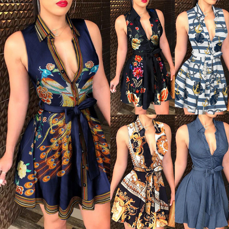 2025 New Summer Cross-Border Women's Clothing Hot-Selling V-Neck Strap Fashionable and Sexy Printed Dress