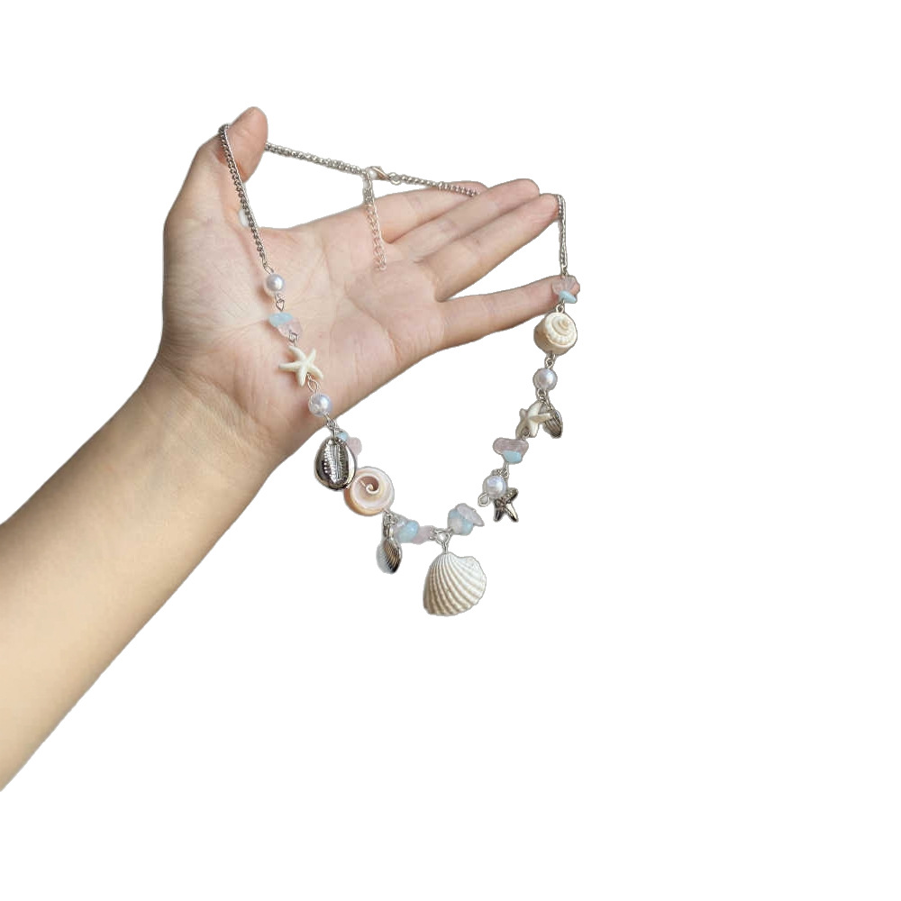 Färgglatt halsband med snäckor sjöstjärnor och pärlor för dam_voghion.com