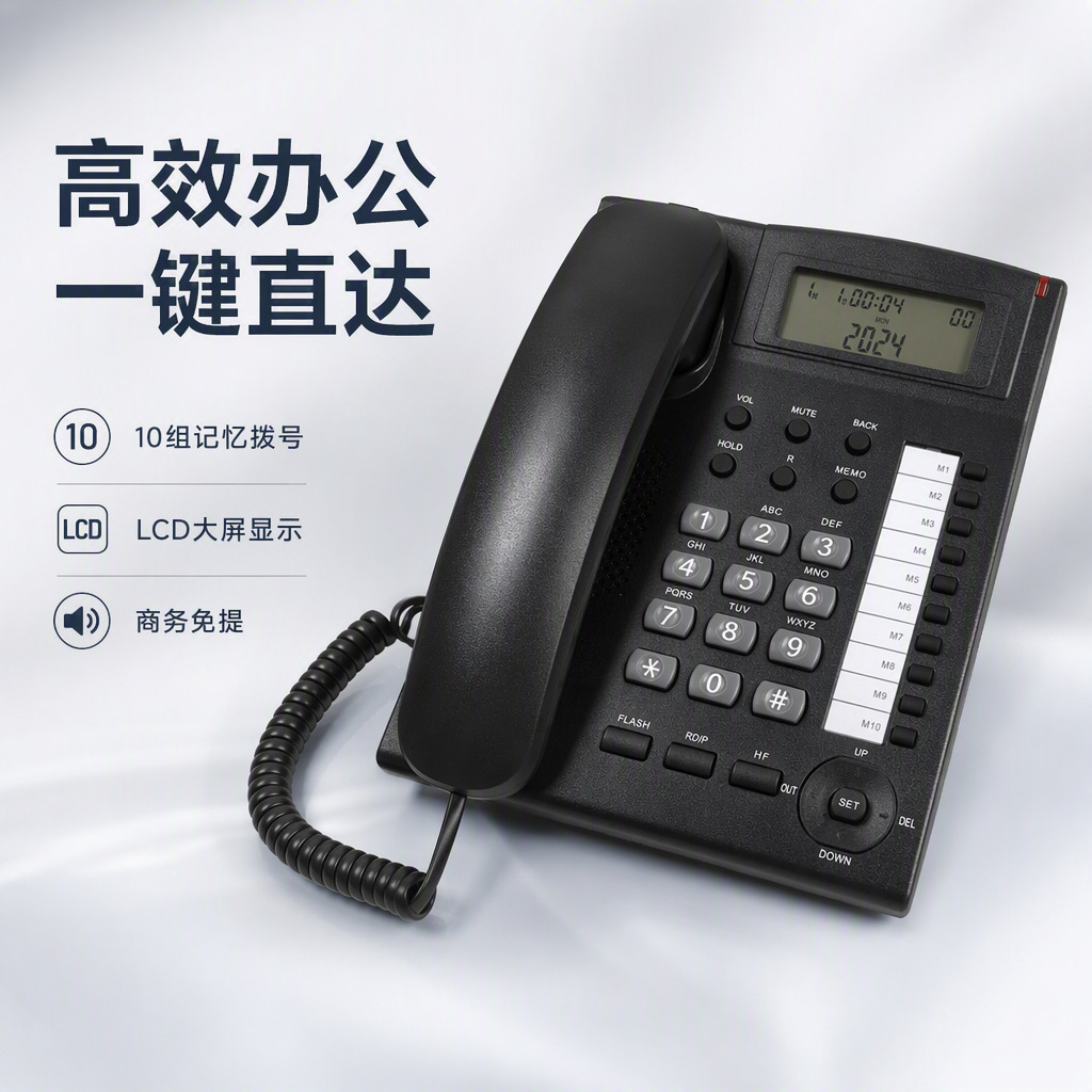 LST-008 wired landline telephone with caller ID, suitable for business, home, and office use, and includes 10 speed dial numbers.