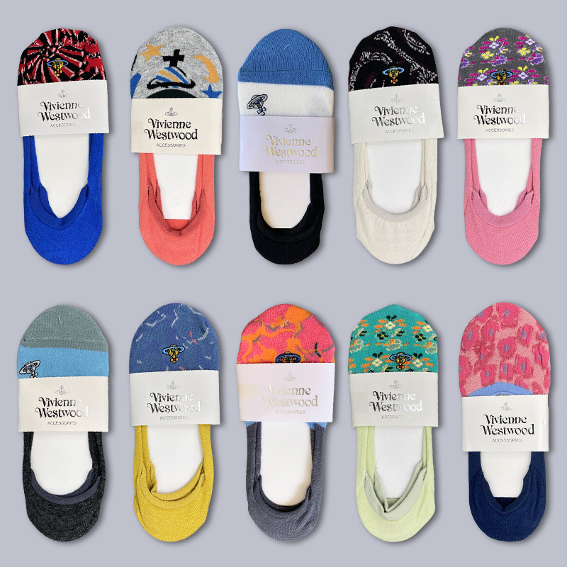 Vivienne Westwood Invisible Socks for Women, Shallow Mouth, Spring/Summer Saturn Embroidery, Vivienne Silicone Non-Slip Thin Boat Socks