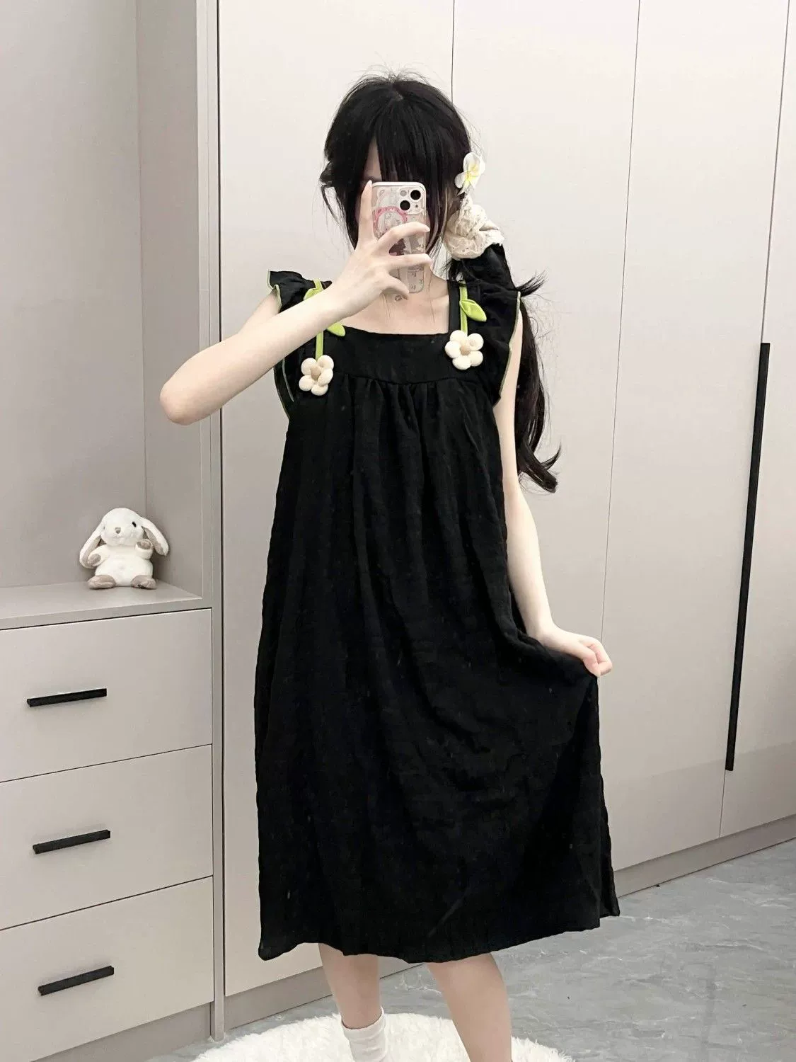 Летняя ночная рубашка из хлопка с облаками, милые и милые маленькие летящие рукава с подушечками для груди, пижамы в стиле принцессы для женщин, свободная однотонная домашняя одежда