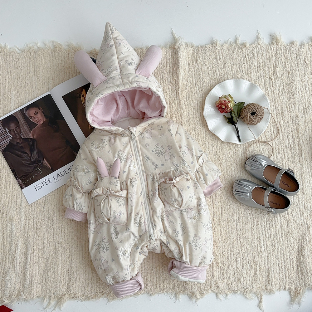 Vestido de una pieza de invierno para recién nacidos, traje de escalada grueso y cálido 0-2 años, mameluco para bebé, traje de salida de estilo occidental para bebés 1