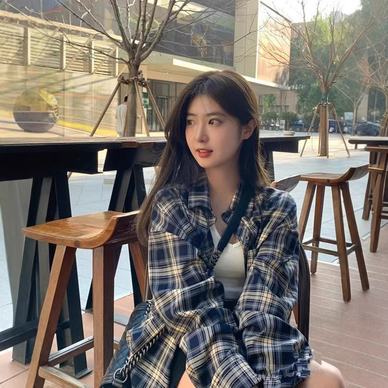 Plaid Shirt Women's Tops Spring and Summer Korean Style Loose Lazy Style Retro Long-Sleeved Shirt Cardigan Jacket Wholesale