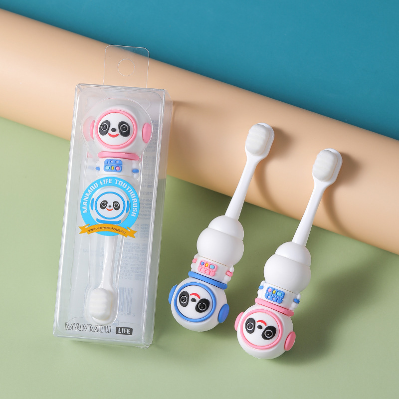 Baby space panda ten thousand hair toothbrush 1 Pack 2-6 years old cartoon children's fine soft hair toothbrush factory wholesale