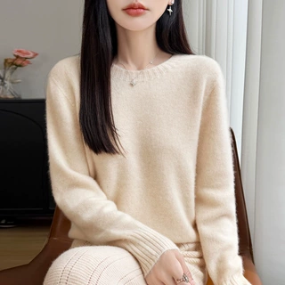 软糯简约羊毛衫女宽松内搭秋冬长袖圆领针织打底衫