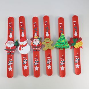 Silk Screen Christmas Snap Ring Bracelet Children's Holiday Decoration Pat Ring Christmas Party Children's Fun Toy Bracelet