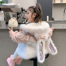 女童外套秋冬季2025新款洋气女宝宝冬装皮衣儿童派克服仿皮草棉服