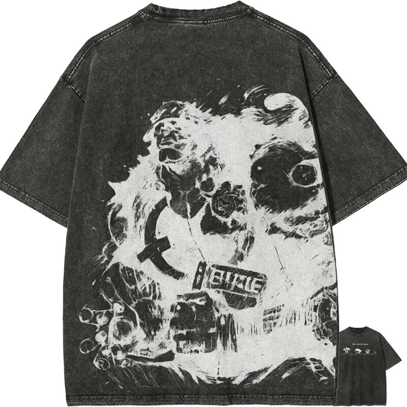 Akagi T-Shirt for Men, Acid-Washed Anime Design, Naval Admiral Graphic, Cotton, Vintage Gym Streetwear, Sakayuki