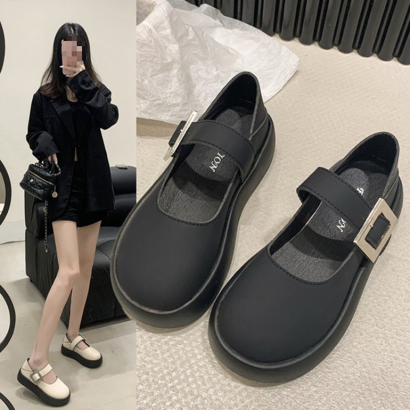 프렌치 레트로 두꺼운 유일한 신발 여성 스커트 레트로 두꺼운 유일한 메리 제인 신발 복고풍 두꺼운 작은 가죽 신발 두꺼운 단독