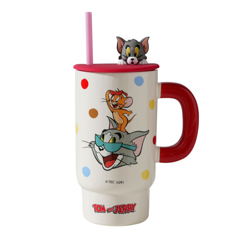 Gatos y ratones de gran capacidad con tazas de tapa de copas de paja tazas de agua domésticas tazas de cerámica femeninas tazas de café