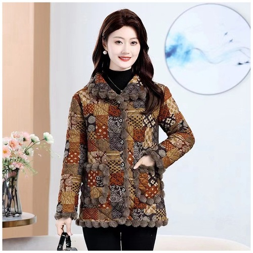 Women's New Arrival Cotton-Padded Coat for Middle-Aged and Elderly Women—Mom-Style Warm Cotton Padded Jacket, Winter Fleece-Lined, Thickened, Stylish, Plus-Size Cotton Coat