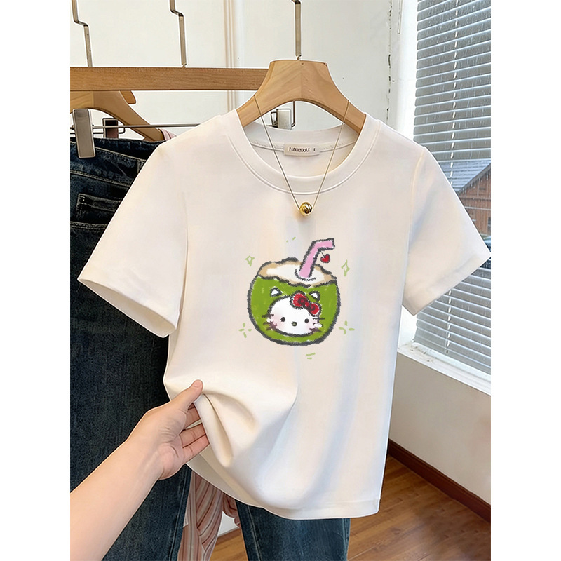 Korean-Style Lazy Design with Niche Cartoon Print Round Neck Short-Sleeve T-Shirt for Women, Summer Casual Versatile Top Trendy