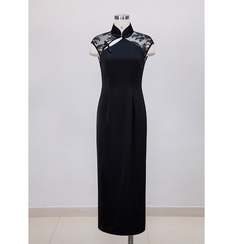 Summer Black Stand-Up Collar Improved Cheongsam Slimming Look High-Waisted Dress Skirt for Women to Wear Daily 67395