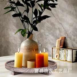 木质圆形托盘桌面香薰蜡烛底座家居装饰绿植花盆架化妆品收纳架
