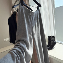 羊绒卷边针织阔腿裤高腰百搭设计感松紧腰系带垂感拖地长裤女