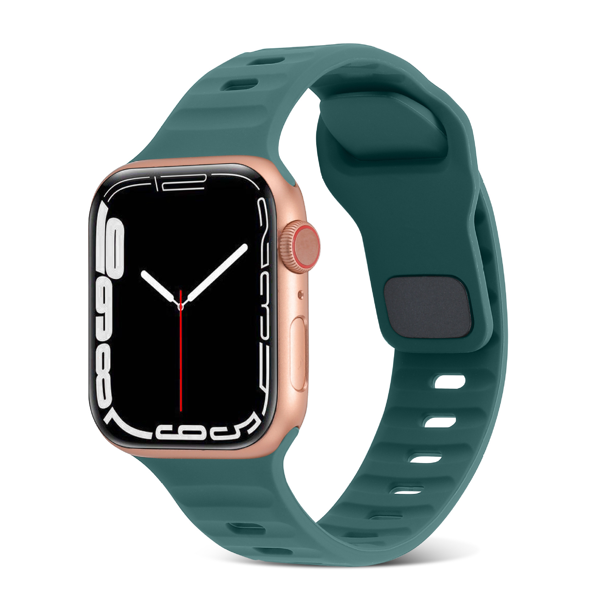 アップルiwatchスマート腕時計バンド345678se運動通気黒角ボタン逆ボタンシリカゲルリストバンド