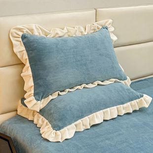 Winter milk velvet pillowcase thickened a pair of 48x 74 student dormitory lace solid color girl pillowcase single