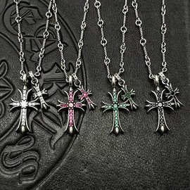 CH克罗伈双十字架满钻项链925银高版复古小众高级男女欧美毛衣链