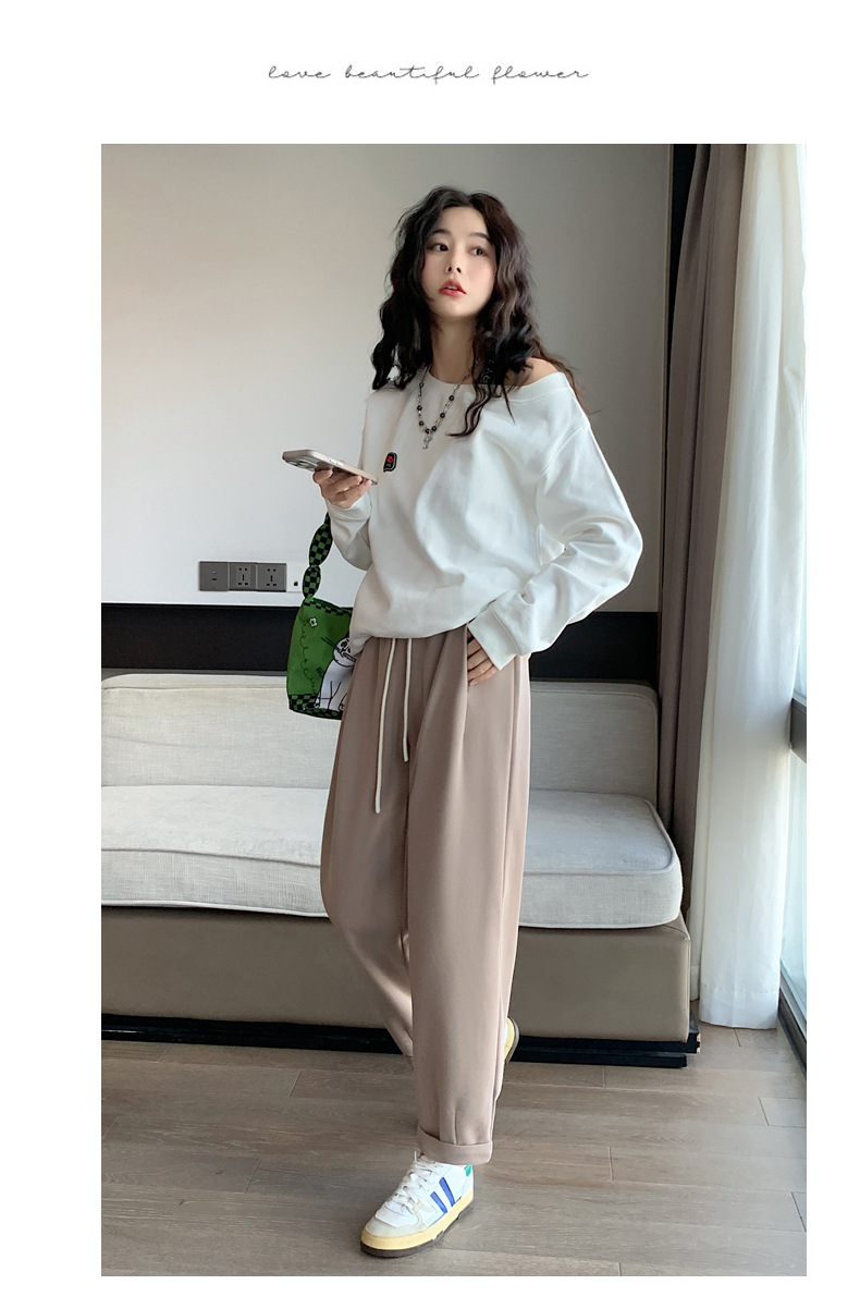 Grey sportswear pants, Minnie Spring and Autumn radish dad pants, loose straight-leg casual Harem sweatpants with flared cuffs pic 28