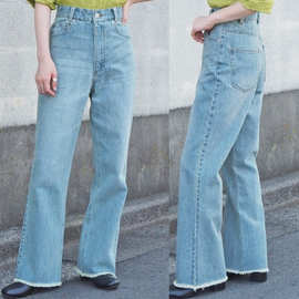 日系网红同款春夏流苏裤脚边装饰女时尚女裤子 直筒裤