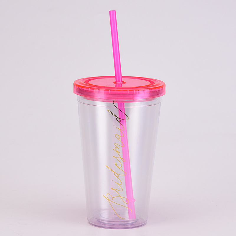 Nuevo regalo transfronterizo taza de boda 16oz doble capa de plástico taza de paja taza transparente simple taza de plástico para las mujeres
