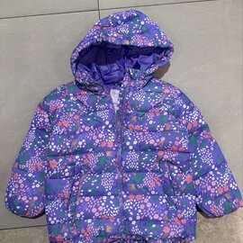 外贸原单满印碎花连帽女童棉衣加绒加厚儿童棉服2025冬季新款童装
