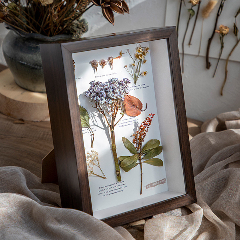 Dried Flower Shell Solid Wood Photo Frame Hollow Wooden Picture Frame Wholesale 6inch Decorative Display Stand Dried Flower Photo Frame DIY Material Kit