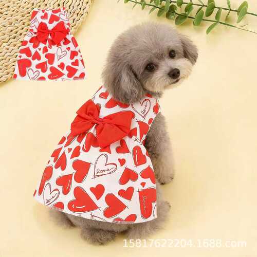New Valentine's Day pet clothes dog clothes cat love print bow clothes princess style skirt