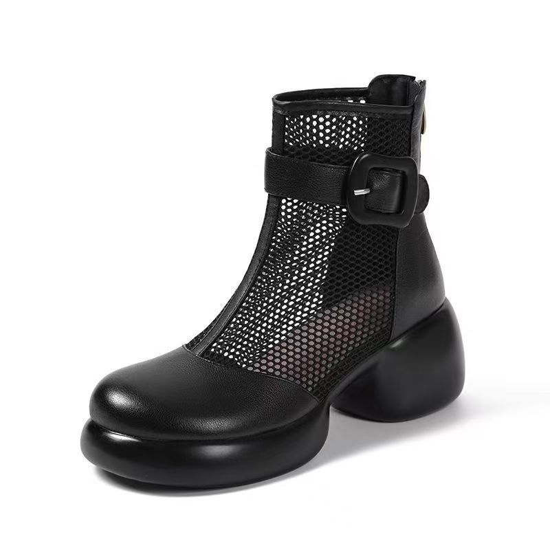 2025 nuevas botas frescas botas de malla de cuero suave botas de malla de verano botas respirables botas cortas botas de malla delgadas de verano hueco