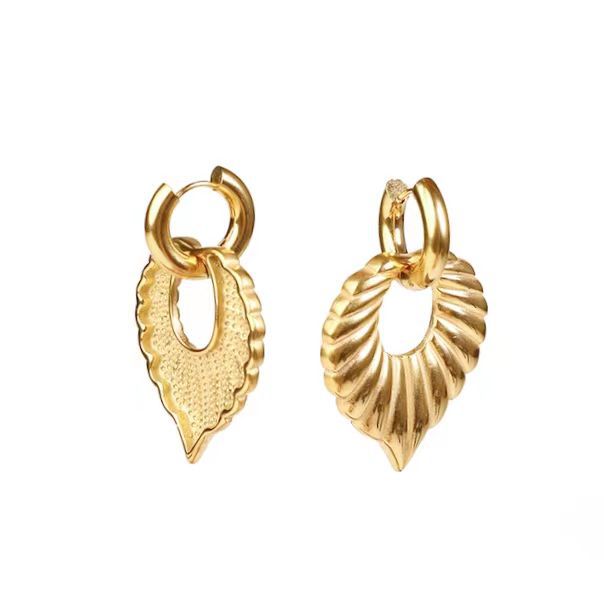 Damen Ohrringe Blatt Design Retro Stil Edelstahl Goldfarben_voghion.com